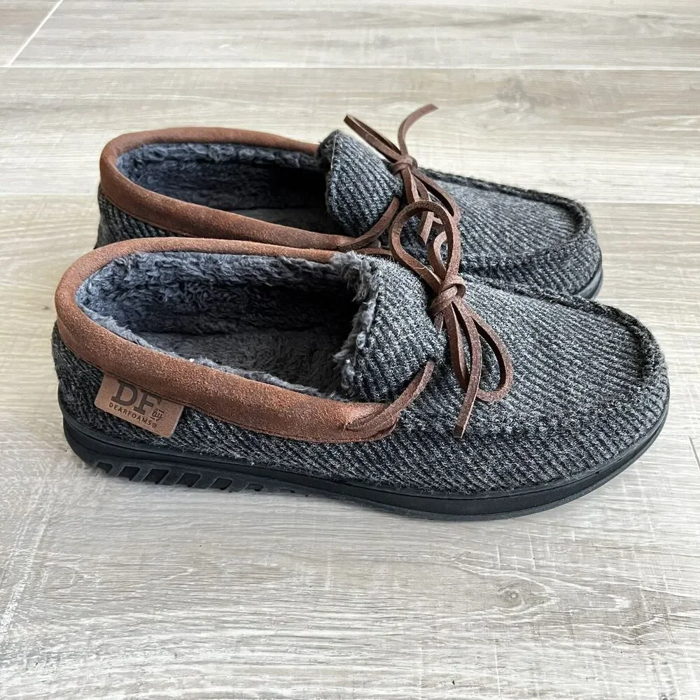 DF By Dearfoams Moccasin Slippers Gray Mens Sz S (7/8) Loafer
